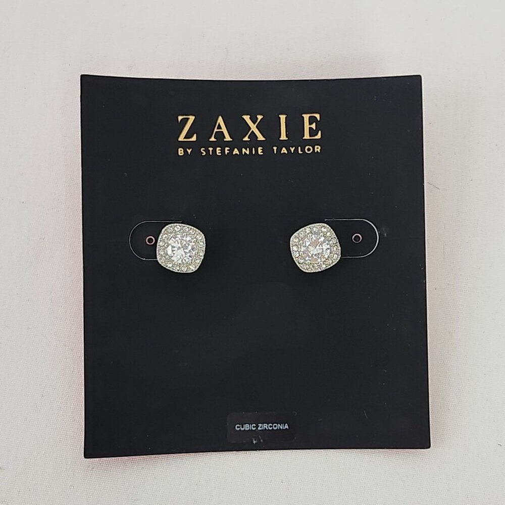 Cushion Cut Cubic Zirconia Halo Stud Earrings Zaxie By Stefanie Taylor NWT